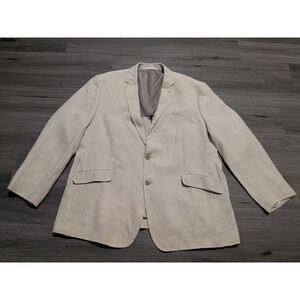 Joseph Abboud Mens Tan Unstructured Herringbone Linen Nova Fides Blazer Size 50L
